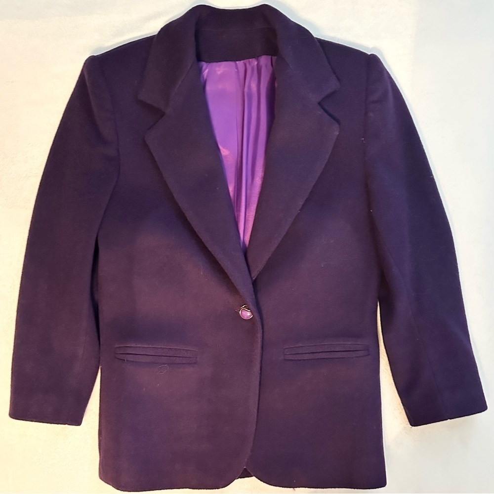 Vintage Union Made 100% Wool Womens 10 Deep Purple Blazer Decorative Buttons USA